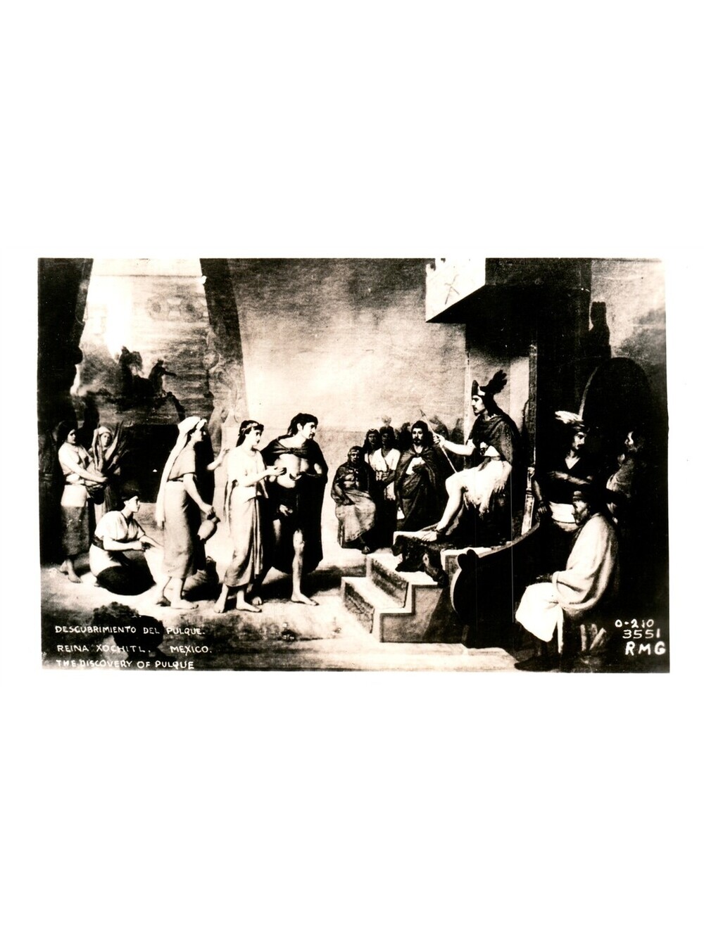 Vintage Postcard Discovery of Pulque Reina Xochitl Mexico Aztec Nobillity